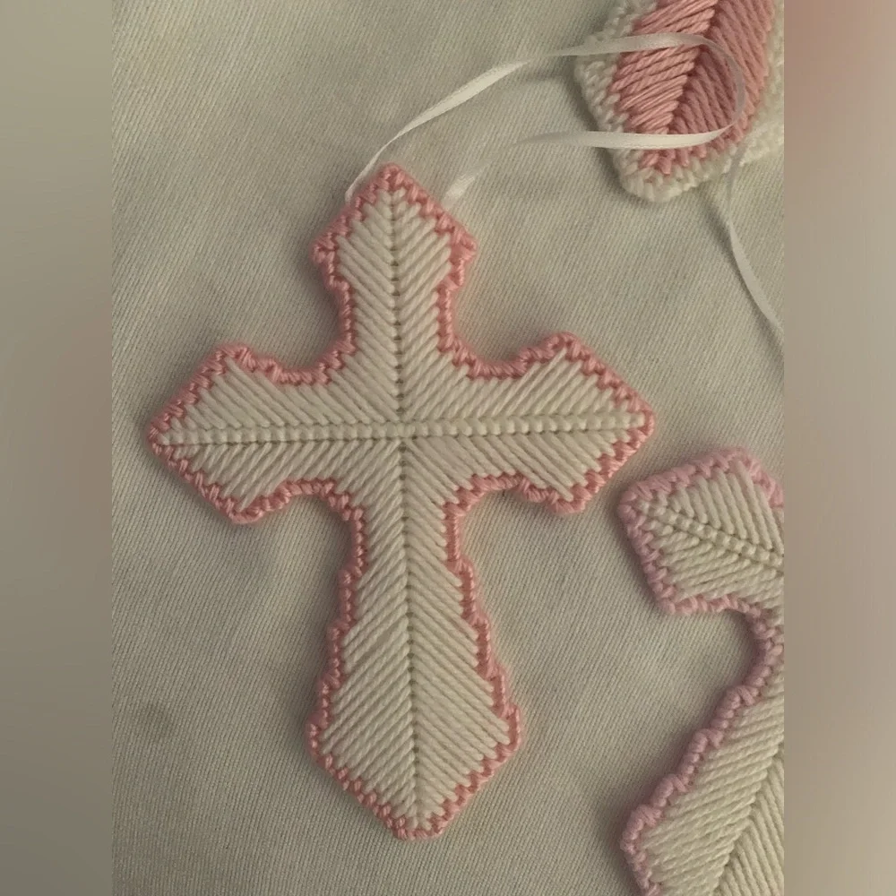 Six Handmade Crosses, Plastic Canvas With A Center Flower Embellishment